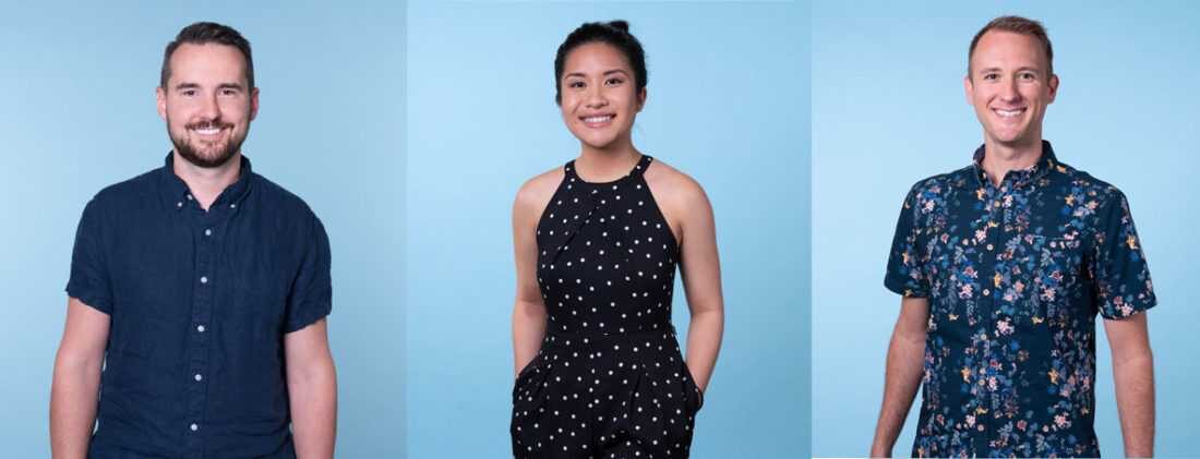 Team headshots on a light blue backdrop